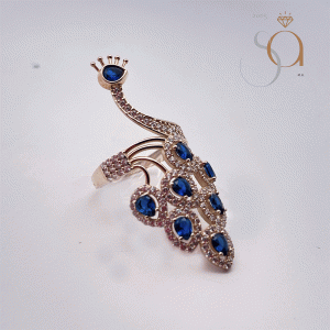 Anillo Pavo Real en Oro 10k Rosa con Cristales Azul Zafiro