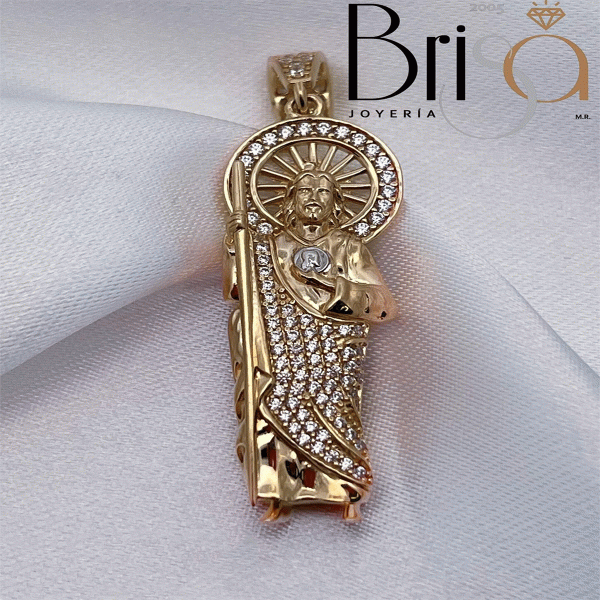 Dije Sn Judas con Báculo y Corazón Sagrado Oro Sólido 10k