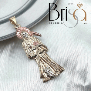 Dije Santa Muerte Clásica en Oro Sólido 10k Bicolor – Estilo Tradicional